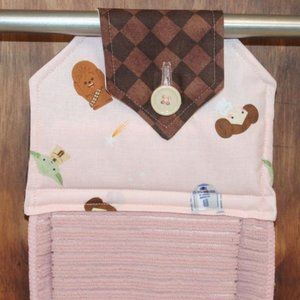 STAR WARS HAND TOWEL PINK & BROWN HANDMADE HANGING KITCHEN BUTTON CLOSURE